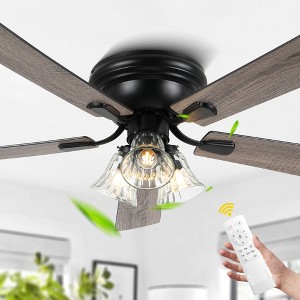 Bella Depot 52" Farmhouse Flush Mount Ceiling Fan with Light and Remote 6-speed Reversible DC Motor - 1 of 4