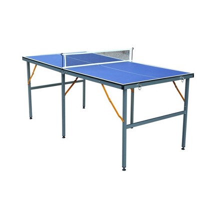 6feet Mid-Size Table Tennis Table Foldable & Portable Ping Pong Table Set, 2 Table Tennis Paddles and 3 Balls Blue