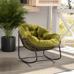 Modern Papasan Rocking Chair, Outdoor Rocker Recliner Chair with Metal Frame and Soft Tufted Cushion for Garden, Living Room – ModernLuxe - 1 of 4