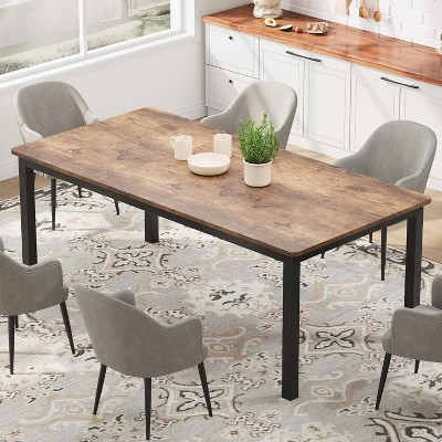 Coucheta 71/79" Industrial Dining Table for 6-8 - Rustic Wood & Metal Frame, Multi-Use, Scratch-Resistant