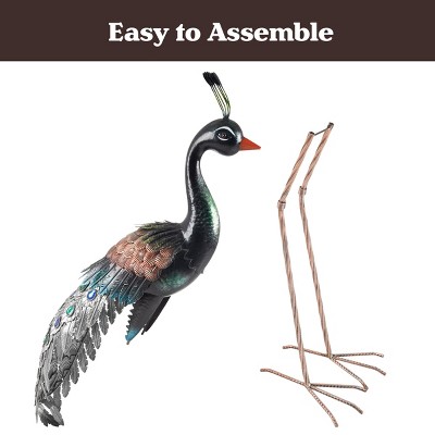 Handcrafted Metallic 37-inch Outdoor Peacock Garden Statue