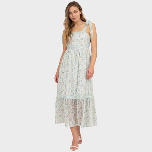 August Sky Women's Sleeveless Lace Trim Floral Midi Dress - 1 of 4