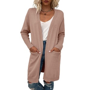 BLUEMING Womens Long Cardigan Slim Fit Open Front Sweater Ribbed Cuff Coat Knit Outwear Long Cardigan Shirts - 1 of 4