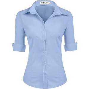 Zeagoo Women's 3/4 Sleeve Button Down Shirt Slim Fit Work Blouses Cotton Dress  Shirts Office Tops : Target