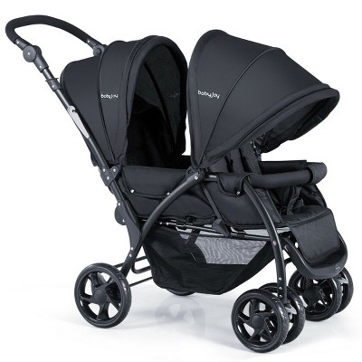 Image of Costway Foldable Double Baby Stroller Lightweight Front & Back Seats Pushchair Black