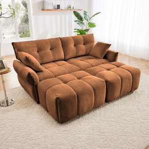 78.7" Chenille Modular Sectional Sofa Bed with High-Resilience Cushions and 2 Ottomans for Small Living Room - 1 of 4
