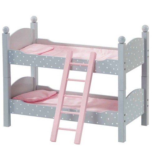 Double Bunk Bed Gray Polka Dots, Wooden Doll Bunk Beds With Ladder