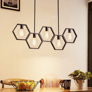 Rennnsan Vavrine 38"W 5-Light Rectangle Industrial Dimmable Kitchen Island Pendant in Black - 1 of 4
