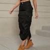 Women Y2k Cargo Long Skirt Low Waist Drawstring Maxi Skirt Ruched Vintage Slit Cargo Skirt with Pockets - 4 of 4