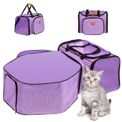 phiestina Cat Carrier, Detachable Pet Carrier, Airline Approved Foldable Expandable Travel Pet Bag, Soft Side Small Dog Cat Bed, Purple