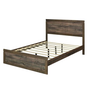 VYNXARIA Rustic Brown Queen Size Platform Bed in Vintage Farmhouse Style, 10 Wooden Slats Support, No Box Spring Needed - 1 of 4