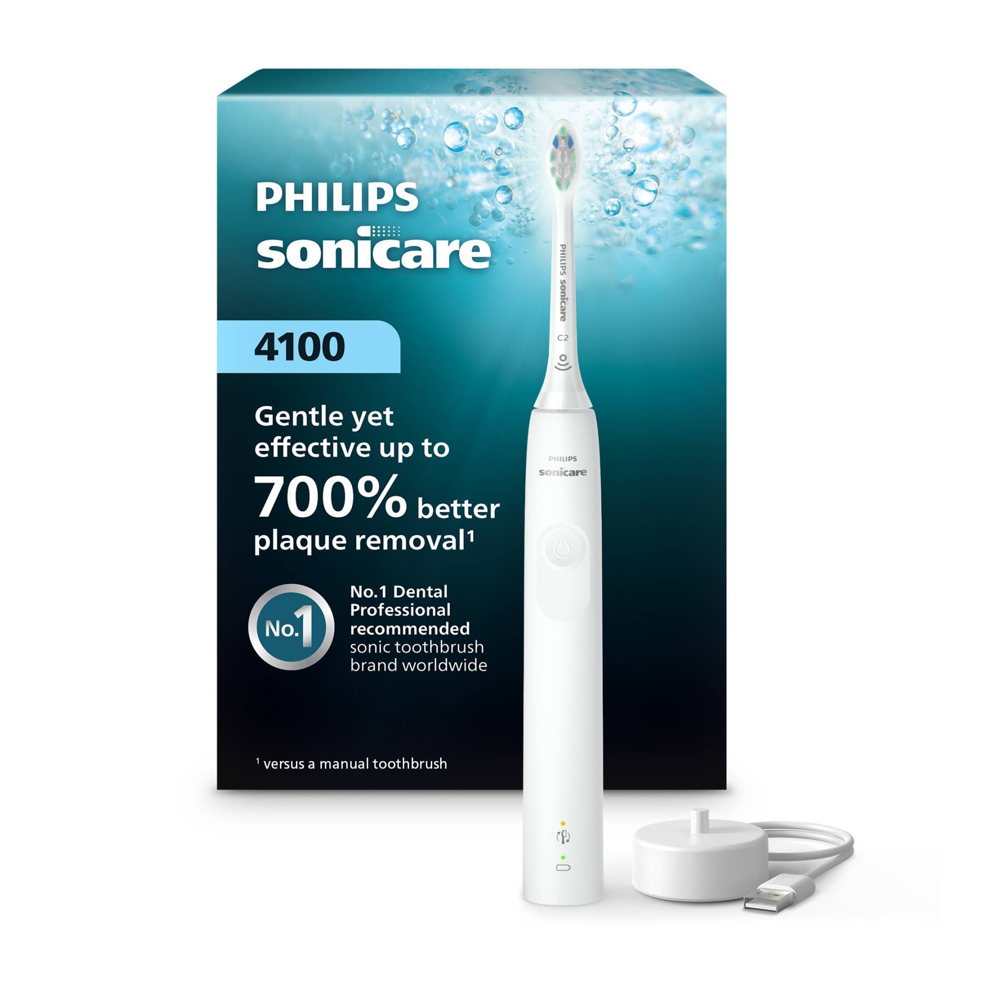 Philips Sonicare 4100 Plaque Control Rechargeable Electric Toothbrush Model HX3681/23 with Brush Head - White: Medium Bristle Type, 8.66" Height