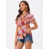 Allegra K Women's Hawaiian Floral Leaves Printed Short Sleeve Button Down Vintage Shirt - 2 of 4