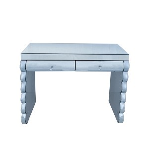 Gulches 42 in Silver Rectangular Glass Console Table with 2 Drawers Curved Mirror Multi Tiered Edge Solid Wood Frame - 1 of 4
