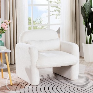 Modern Teddy Fleece Accent Chair with Armrests and Pillow, Cozy Single Sofa Armchair for Living Room, Bedroom or Study - ModernLuxe - 1 of 4