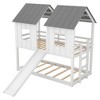 Twin over Twin House Bunk Bed with Slide and Windows,White - 2 of 3