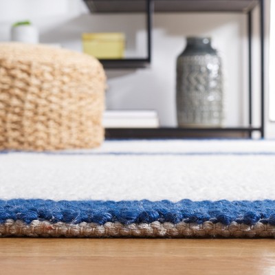 Ivory and Navy Striped Wool Flat Woven 4' x 6' Rug