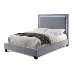 Shanelle Modern Fabric California King Platform Bed With Led Trim Gray - miBasics, Light Gray