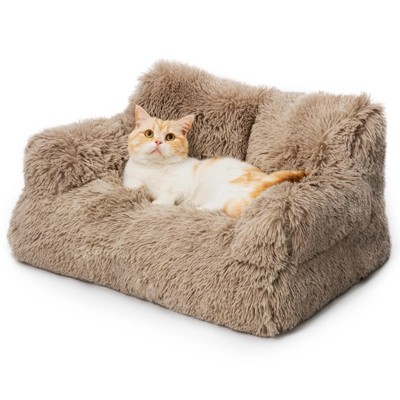 Mewoofun Pet Beds Washable Puppy Sleeping Bed for Cats, Small Dogs, Soft Calming Cat Sofa Bed with Anti Slip Bottom, Brown, 30"*18"*13"
