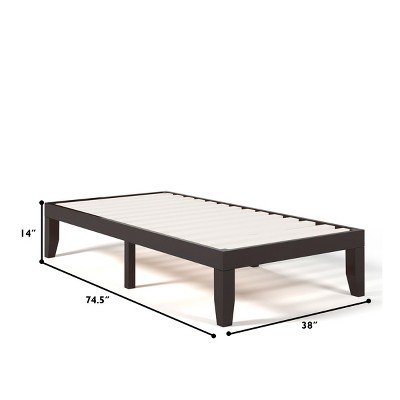 Espresso Finish Twin Size Solid Wood Bed Frame with Slats