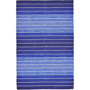 Blue Wool Striped Hand Woven Area Rug - 1 of 4