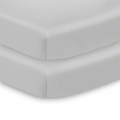 BreathableBaby All-in-One Fitted Sheet & Waterproof Cover, For 38" x 24" Mini Crib Mattress (2-Pack), Gray