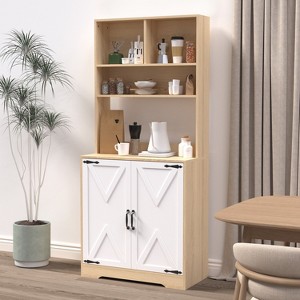 Gulches 3-Tier Pantry Cabinet - 2 Doors with Shelves, Wood Splicing Panels & Black Handles, Multipurpose Storage for Kitchen/Dining/Living Room - 1 of 4