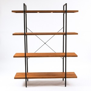 LuxenHome 4-Shelf 66.5" H x 51.2" W Pine Wood Metal Frame Etagere Bookcase Brown - 1 of 4