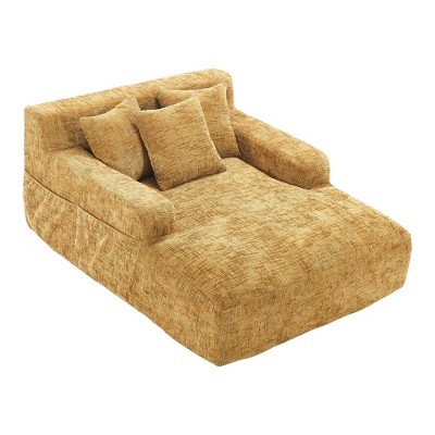 Grungis Mid Century Modern Sofa Bed,Upholstered Lazy Sofa with 3 Pillows & Armrests,Chenille Couch for Living Room,Bedroom