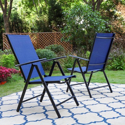 2pk Outdoor 7 Position Folding Chairs with High Back & Light Weight Aluminum Frames - Blue - Captiva Designs