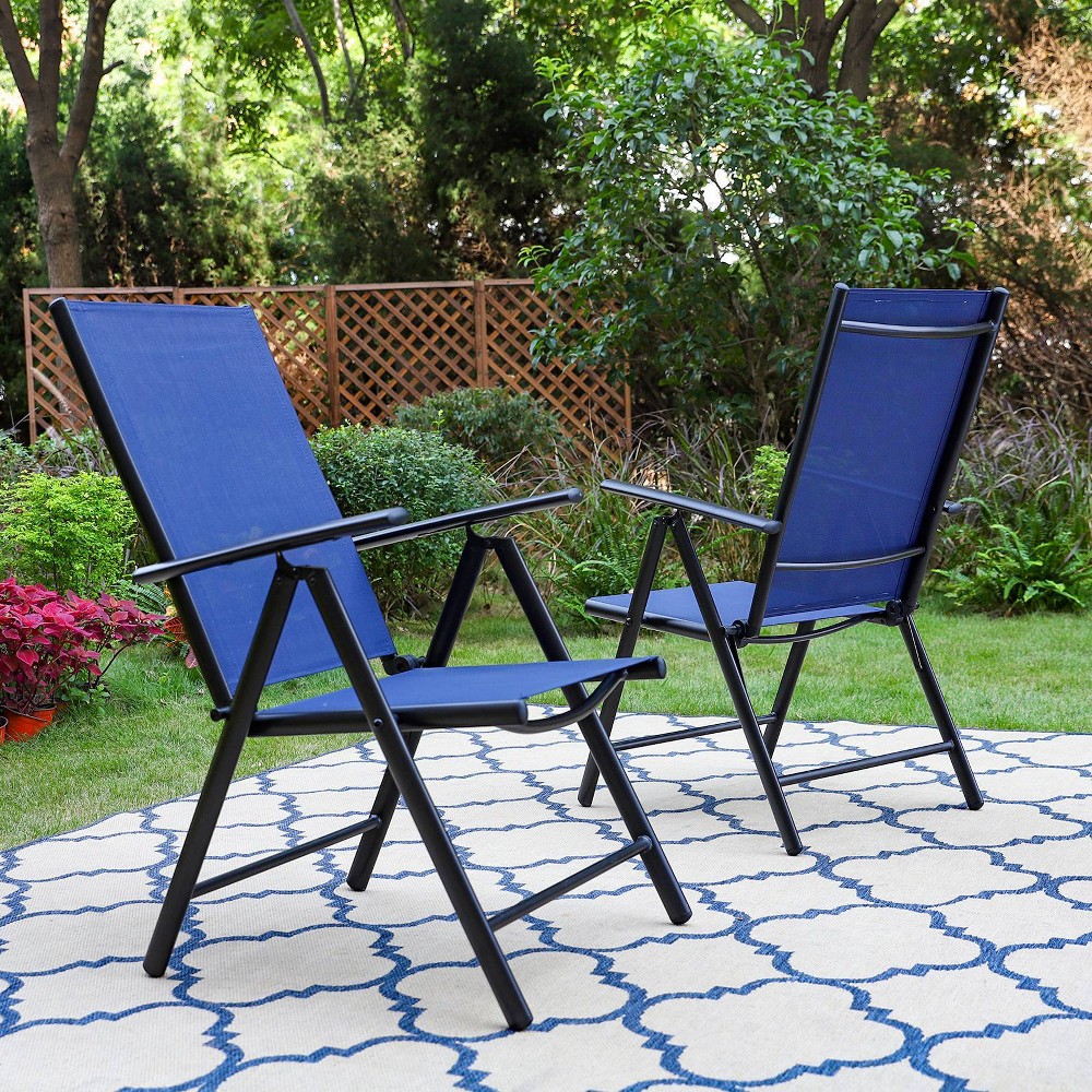 2pk Outdoor 7 Position Folding Chairs with High Back & Light Weight Aluminum Frames - Blue - Captiva Designs: Weather-Resistant Patio Seating