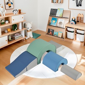 BABYYER 5 Piece Soft Foam Climbing Blocks, Rainbow Indoor Play Equipment with Foldable Slide, Crawling Toys for Toddlers 1-3 - 1 of 4