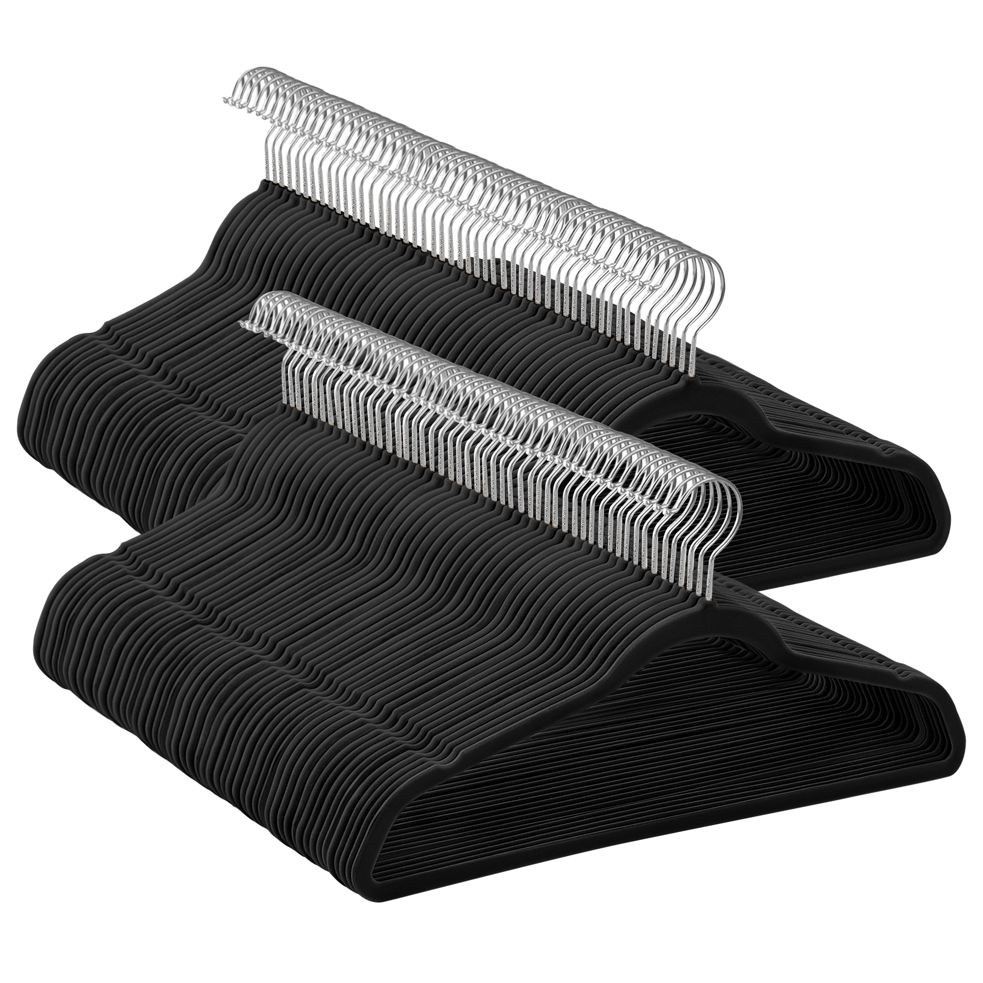 Velvet Hangers 100 Pack, Non-Slip Clothes Hangers with Silver-Colored Swivel Hooks, Slim Space-Saving for Closet, Heavy-Duty, Black