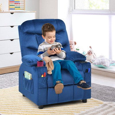 Infans Kids Youth Recliner Chair Velvet Fabric Armrest Sofa w/Cup Holder