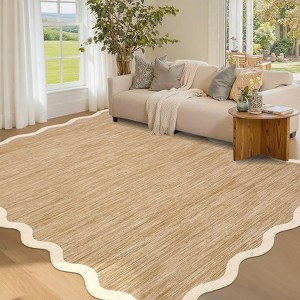 Scalloped Edge Area Rugs for Living Room Bedroom Modern Washable Rug Soft Non Slip Low Pile Accent Carpet - 1 of 4