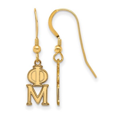 Black Bow Jewelry 14k Yellow Gold Plated Sterling Silver Phi Mu Greek Life Dangle Earrings