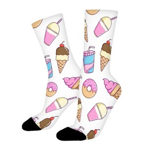 Cute Ice Cream Coke And Donuts Women Printed Crew Socks Funny Funky Socks Soft Polyester Novelty Gifts for Artists Men - 1 of 4