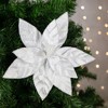 Northlight Glittered Poinsettia Christmas Floral Pick Clip-On Ornament - 10" - Snow White - 2 of 4