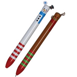 Holiday Reindeer & Snowman Pens (2 Pack) - Retractable, 2-Color Ink, Cute Winter Designs (5.5 Inch) - 1 of 4