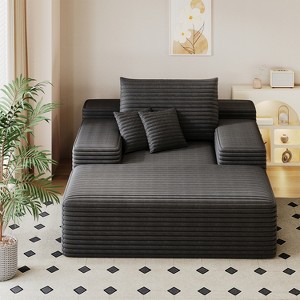 68"x51" Oversized Chaise Lounge Sofa Bed, Faux Fur Sleeper Couch for Living Room - 1 of 4