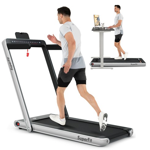 SuperFit Up To 7.5MPH 2.25HP 2 in 1 Dual Display Screen Folding Treadmill  Jogging Machine W/APP Control Silver