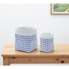 HomeRoots Set of Two Blue And White Cement 7 Ounce Gingham Pot Planters - 2 of 4