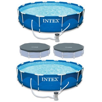 Intex Metal Frame Swimming Pool with Filter Pump(2 Pack) & Debris Cover (2 Pack)