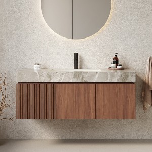 GDFStudio Abram 48" Ceramic and Wood Wall-Mount Bathroom Vanity with Drawer and Doors - 1 of 4