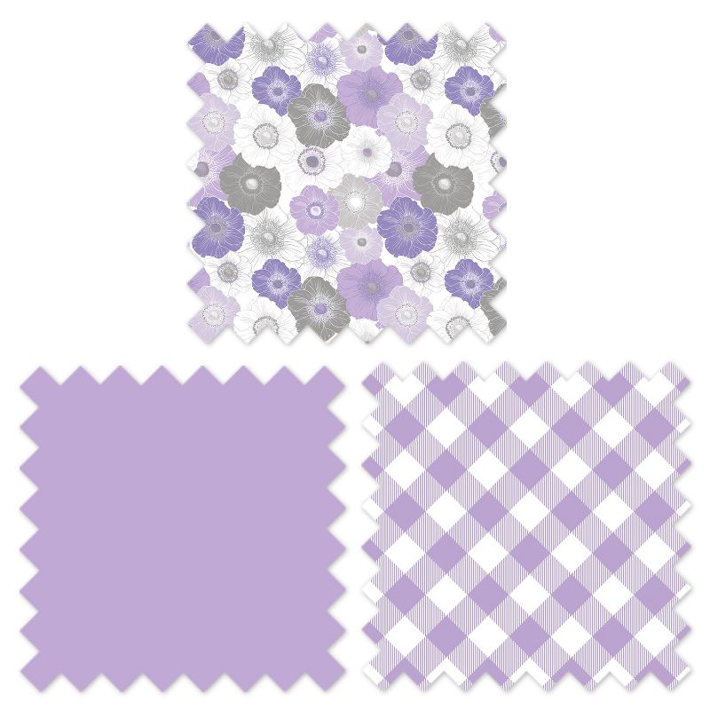 Bacati - Watercolor Floral Purple Gray 6 pc Crib Bedding Set with Long Rail Guard Cover, 3 of 12