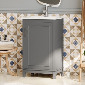NicBex 20" Modern Matte Finish Small Bathroom Vanity with Top Ceramic Sink,Freestanding Vanity Cabinet with 1 Door&Basin,1.38"Pre-drilled Faucet - 1 of 4
