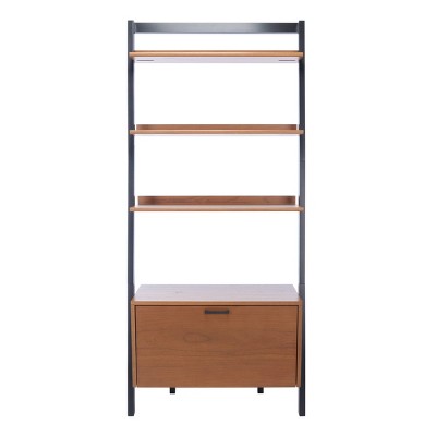 71.96" Vlad 3 Shelves and 1 Door Etagere Natural/Charcoal - Safavieh
