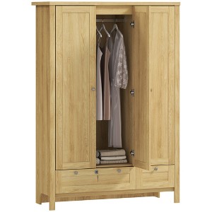 HOMCOM 3 Doors Armoire Wardrobe Closet with 2 Drawers, 69" Clothing Storage Cabinet with Lockable Large Drawer and Hanging Rod for Bedroom - 1 of 4