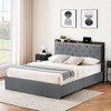 Full Size Bed Frame with 4 Storage Drawers and Charging Station, Grey Upholstered Bed Frame with Storage Headboard - 3 of 4