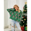 Garvee Women's Festive Jacquard Knit Pullover with Santa Motif and Statement Puff Sleeves Cozy Holiday Celebration Wear - 4 of 4